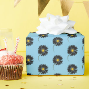 black daisy on aqua wrapping paper