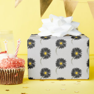 black daisy on grey wrapping paper