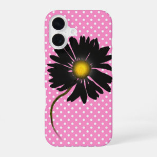 Black Daisy On Polka Dots iPhone 16 Case