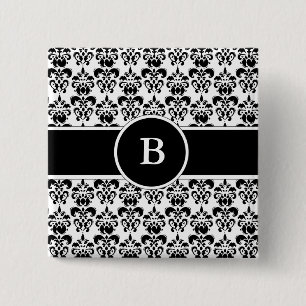 Black Damask 15 Cm Square Badge