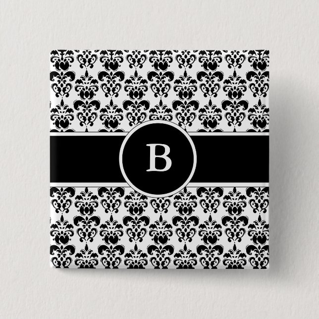 Black Damask 15 Cm Square Badge (Front)