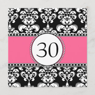 Black Damask 30th Birthday Invitations Pink