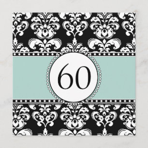 Black Damask 60th Birthday Invitation Mint Green
