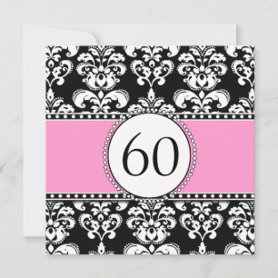 Black Damask 60th Birthday Invitation Pink