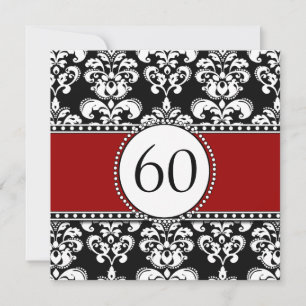 Black Damask 60th Birthday Invitations Red
