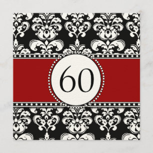 Black Damask 60th Birthday Invitations Red
