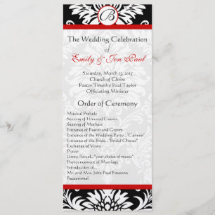 Black Damask 9x4 Red Trim Wedding Program Programme