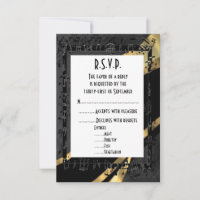 Black damask and gold formal wedding R.S.V.P