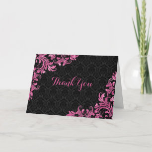 Black Damask And Pink Swirls- Thank You