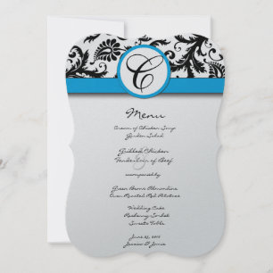 Black Damask Aquamarine Borders Wedding Invitation