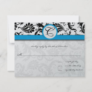 Black Damask Aquamarine Trim Wedding Invitations
