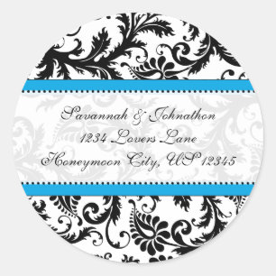 Black Damask Aquamarine Trim Wedding Seal