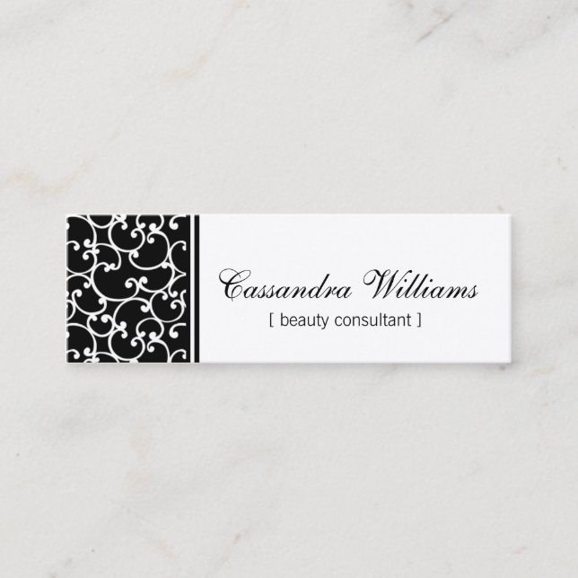 Black Damask Beauty Micro Mini Business Cards (Front)