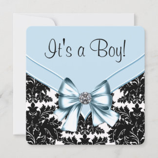 Black Damask Blue and Black Baby Shower Invitation