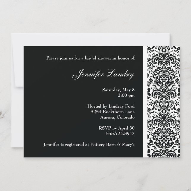 Black Damask Bridal Shower Invitation (Front)
