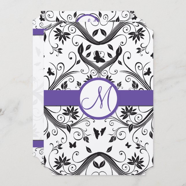 Black Damask Butterfly Swirls Red Wedding Invites (Front/Back)