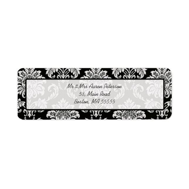Black Damask Customisable Address Labels (Front)