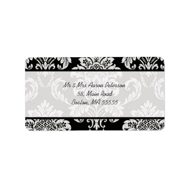 Black Damask Customisable Address Labels (Front)