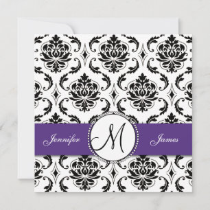 Black Damask Dark Purple Wedding Invitations