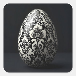 Black Damask Easter Egg Square Sticker