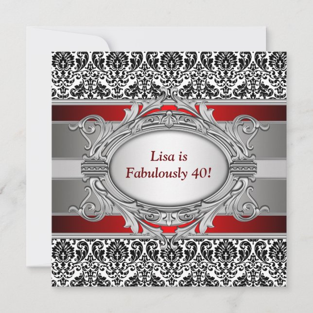 Black Damask Fabulous 40th Birthday Party Invitation (Front)