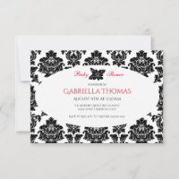 Black Damask & Flower - 3x5 Baby Shower Invitation