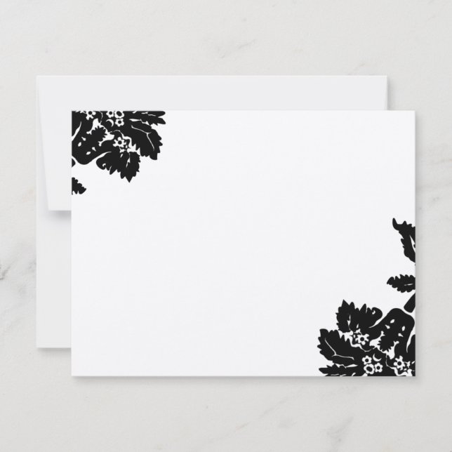 Black Damask Flower Wedding RSVP Card (Front)