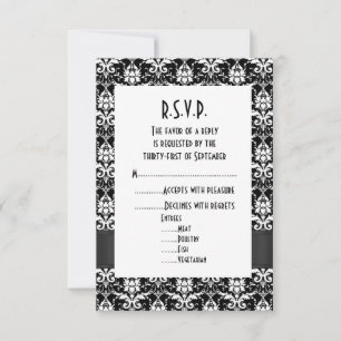 Black damask formal wedding R.S.V.P RSVP Card