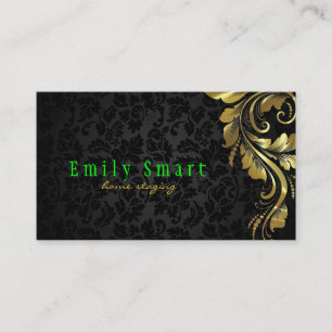 Black Damask Gold Lace Business Card