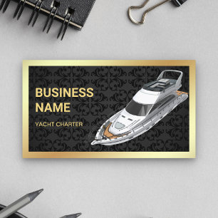 Black Damask Gold Luxury Yacht Charter Business Card