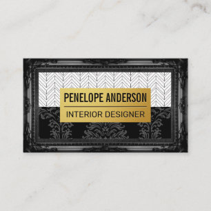 Black Damask Gold Metal Classic Frame Business Card
