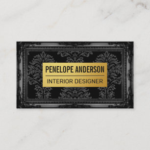 Black Damask Gold Metal   Classic Frame Business Card