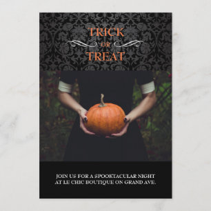 Black Damask Halloween Photo Card