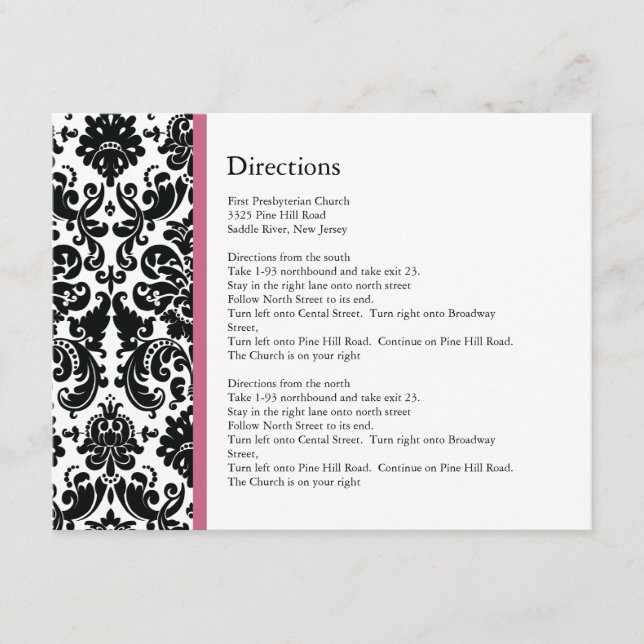 Black Damask Honeysuckle Accent Direction Card (Front)