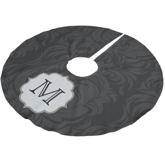 Black Damask Lac Monogram Initial Tree Skirt (Angled)