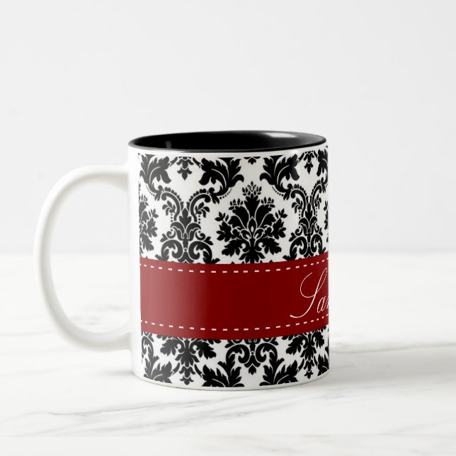 Black Damask Lace Broquade Brocade Coffee Mug Cup (Left)