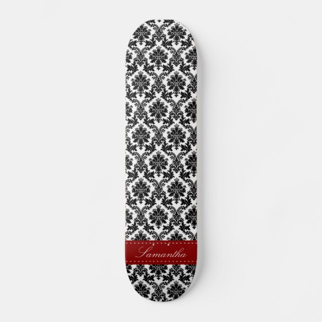 Black Damask Lace Broquade Comp Skateboard (Front)
