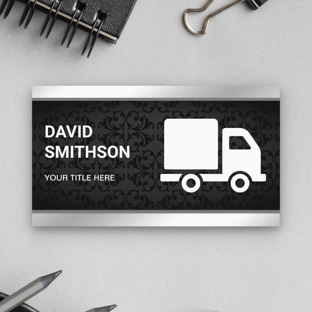 Black Damask Logistics Transportation Cargo Truck Business Card (Creator Uploaded)