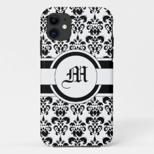 Black damask & monogram Case-Mate iPhone case