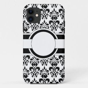 Black damask & monogram Case-Mate iPhone case