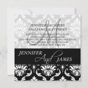 Black Damask Monogram Name Wedding Invitations