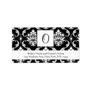 Black Damask Monogram O Wedding Address Labels
