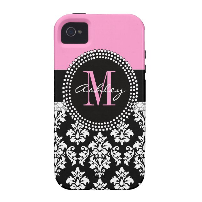 Black Damask Monogram Pink Case-Mate iPhone Case (Back)