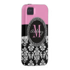 Black Damask Monogram Pink