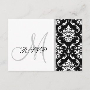 Black Damask Monogram Wedding RSVP Card