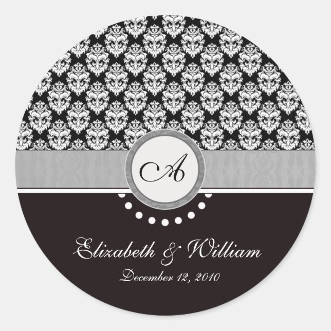 Black Damask Monogram Wedding sticker (Front)