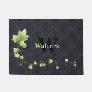 Black Damask Monogrammed Door Mat