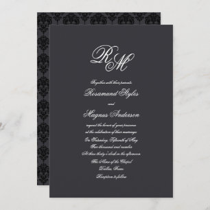 Black Damask Monogrammed Wedding Invitation