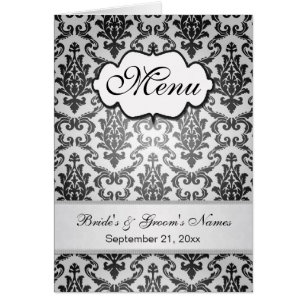 Black damask on a silver background Menu