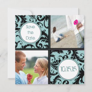 Black Damask on Aqua Wedding Save the Date